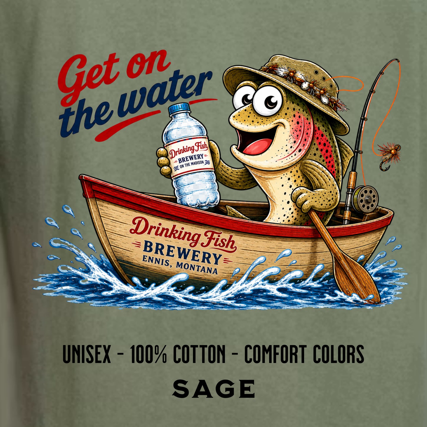 Drinking Fish Brewery - Get On The Water - Unisex T-Shirt - Sage