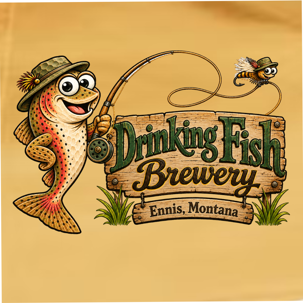 '' Gilbert Mascot Drinking Fish Brewery Sign'' Unisex T-Shirt