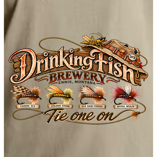 '' Tie One On'' Drinking Fish Brewery Fly Fishing Unisex T-Shirt