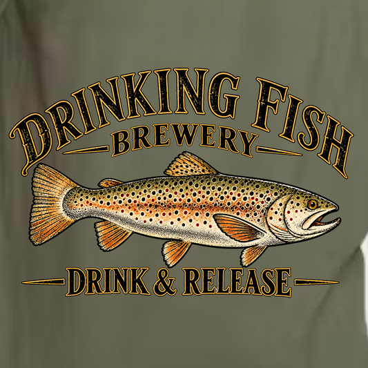 '' Drinking Fish Brewery - Drink & Release Trout - 2"  Fly Fishing Unisex T-Shirt