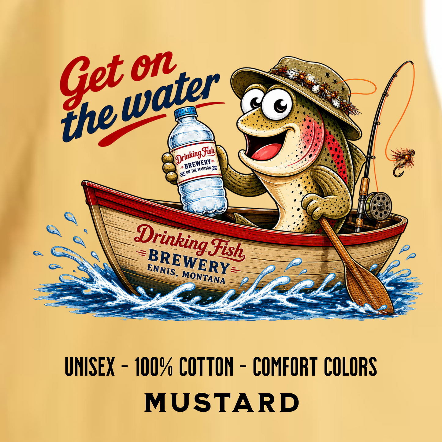Drinking Fish Brewery - Get On The Water - Unisex T-Shirt - Mustard