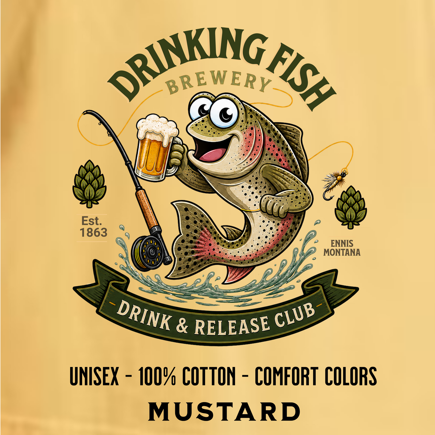 Drinking Fish Brewery - Gilbert T Shirt - Mustard